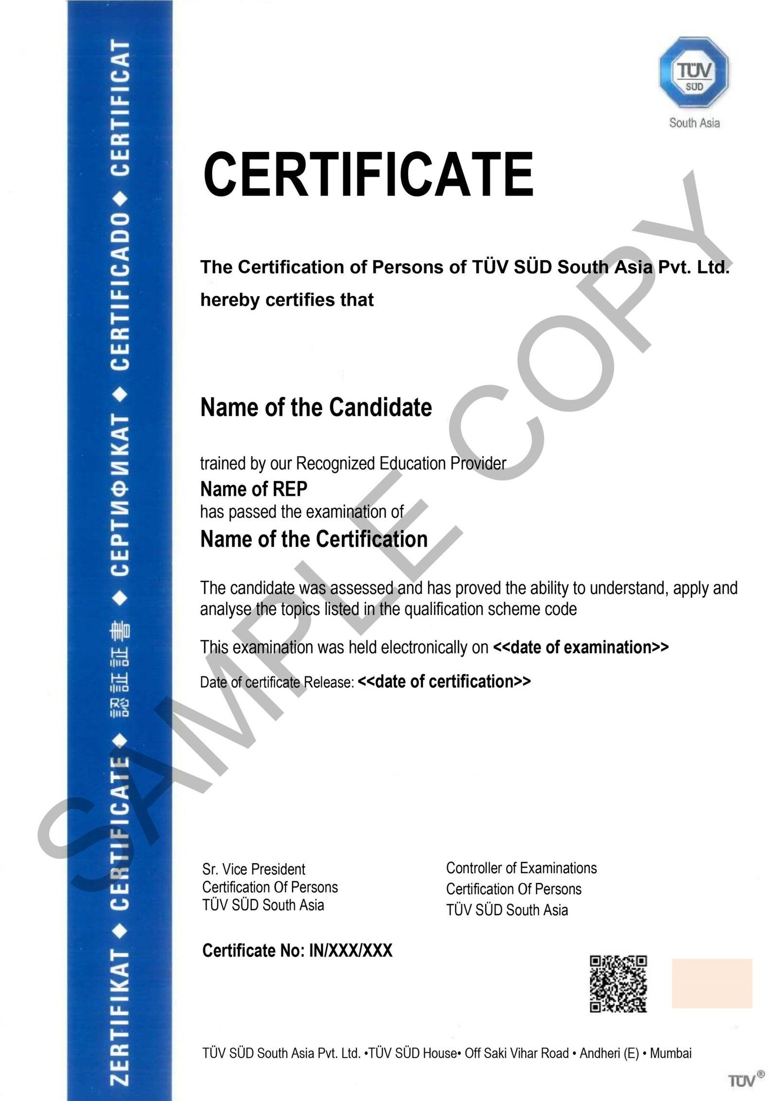 TUV-SUD Sample certificate
